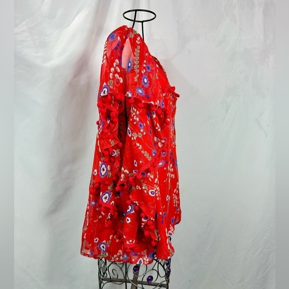Allison New York red floral chiffon blouse size L - Picture 5 of 9